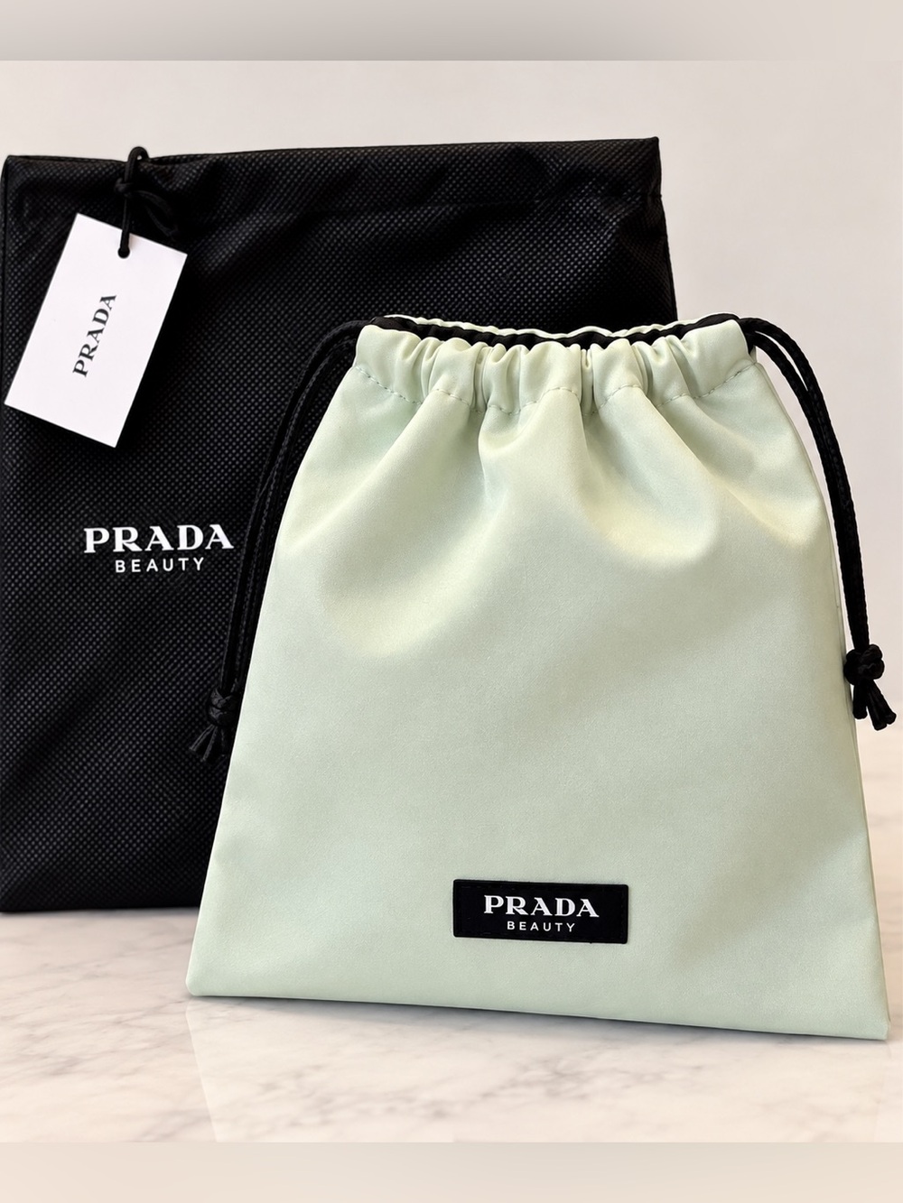 Prada Beauty Mint Green Drawstring Makeup Cosmetic Pouch NWT